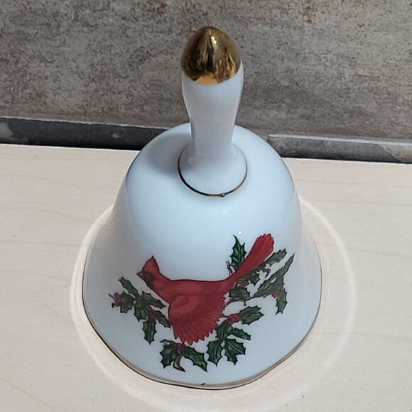 Vintage Porcelain Christmas Bell Cardinal Holly Design - Picture 2 of 10